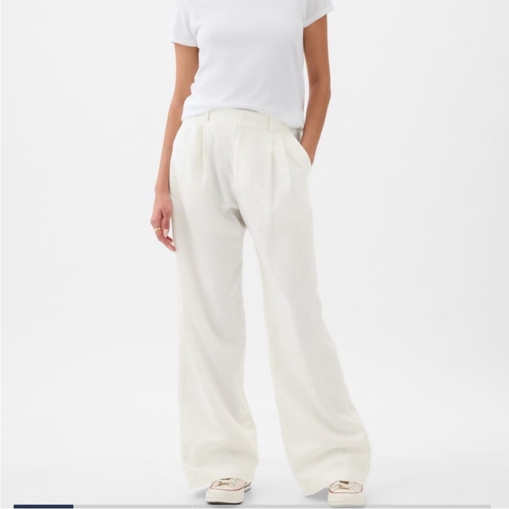 NWT! GAP White 365 High Rise Linen-Cotton Trousers - 10 TALL 🩷 #855962